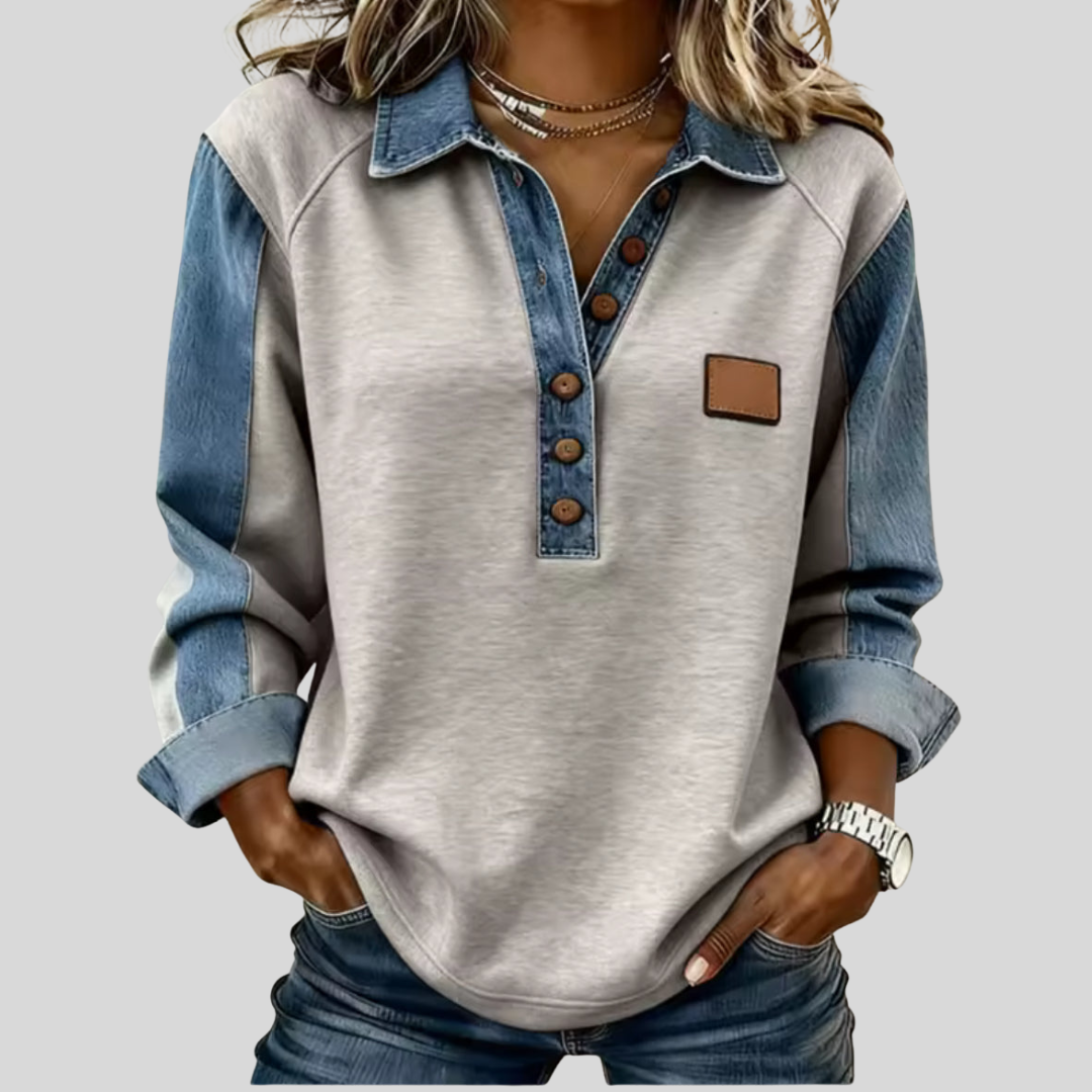 Voxanne™ | Denim Collared Pullover