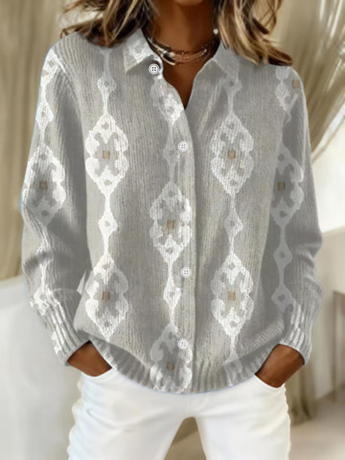 RENAE™ - ELEGANT KNIT HOODIE BLOUSE WITH DIAMOND PATTERN