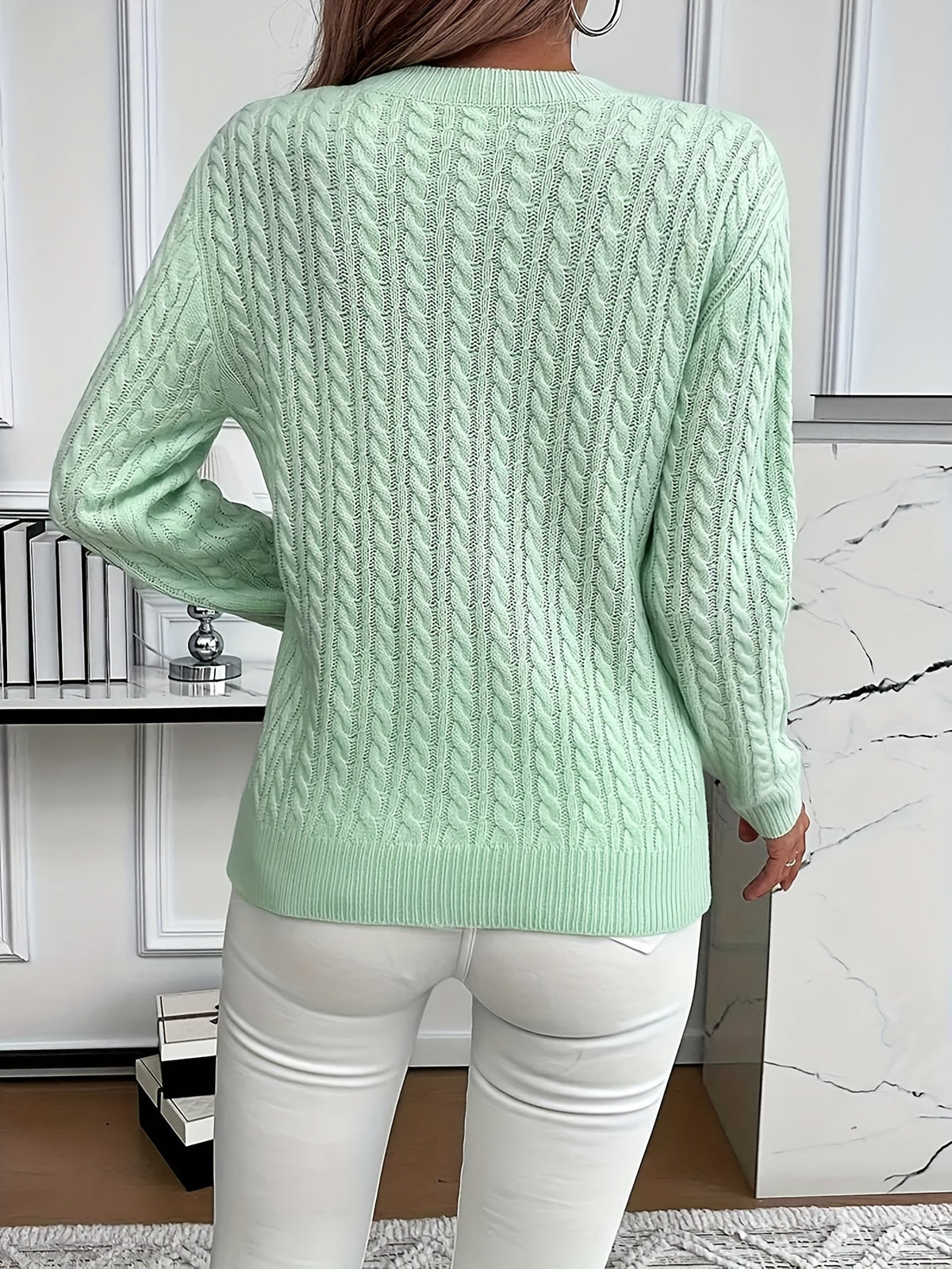 Knitted Sweater - Detail of Textured Knit & Long Sleeve Design