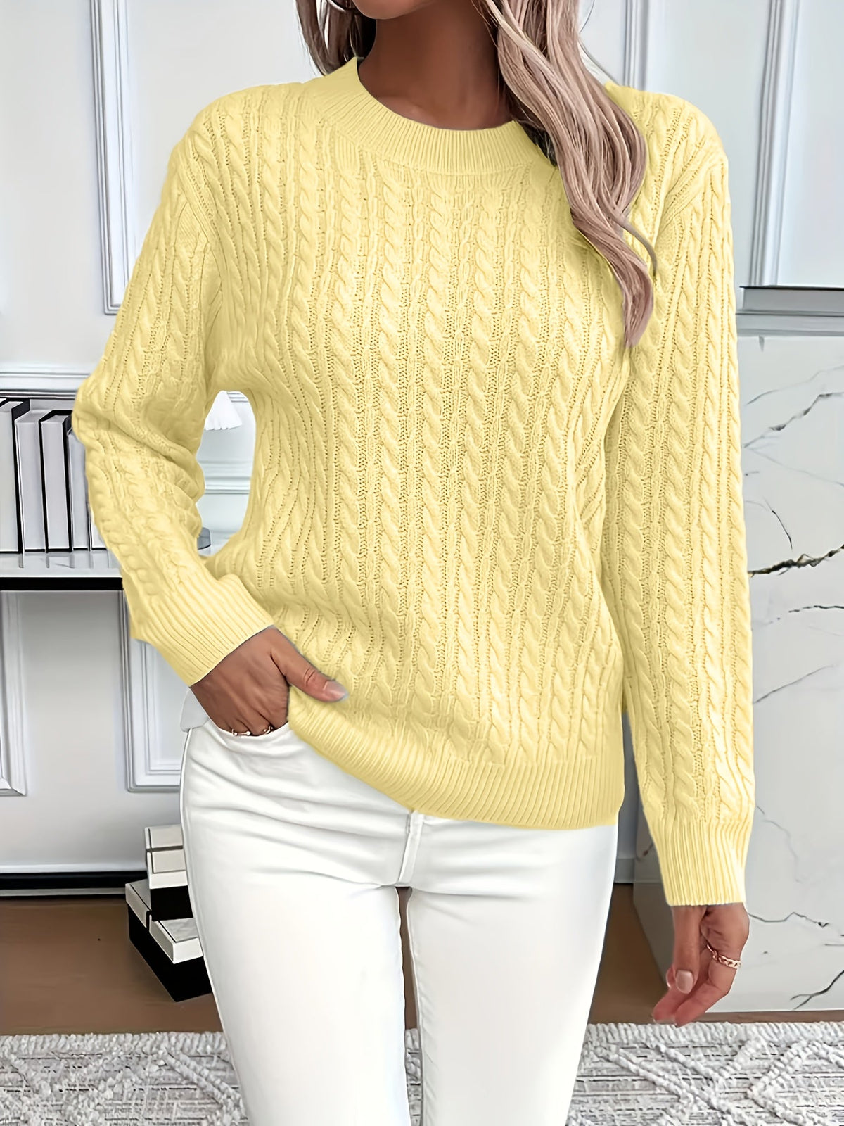 Knitted Sweater - Detail of Textured Knit & Long Sleeve Design