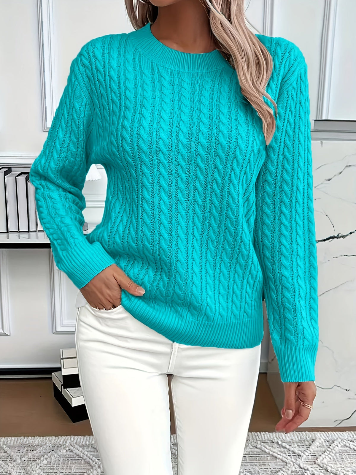 Knitted Sweater - Detail of Textured Knit & Long Sleeve Design