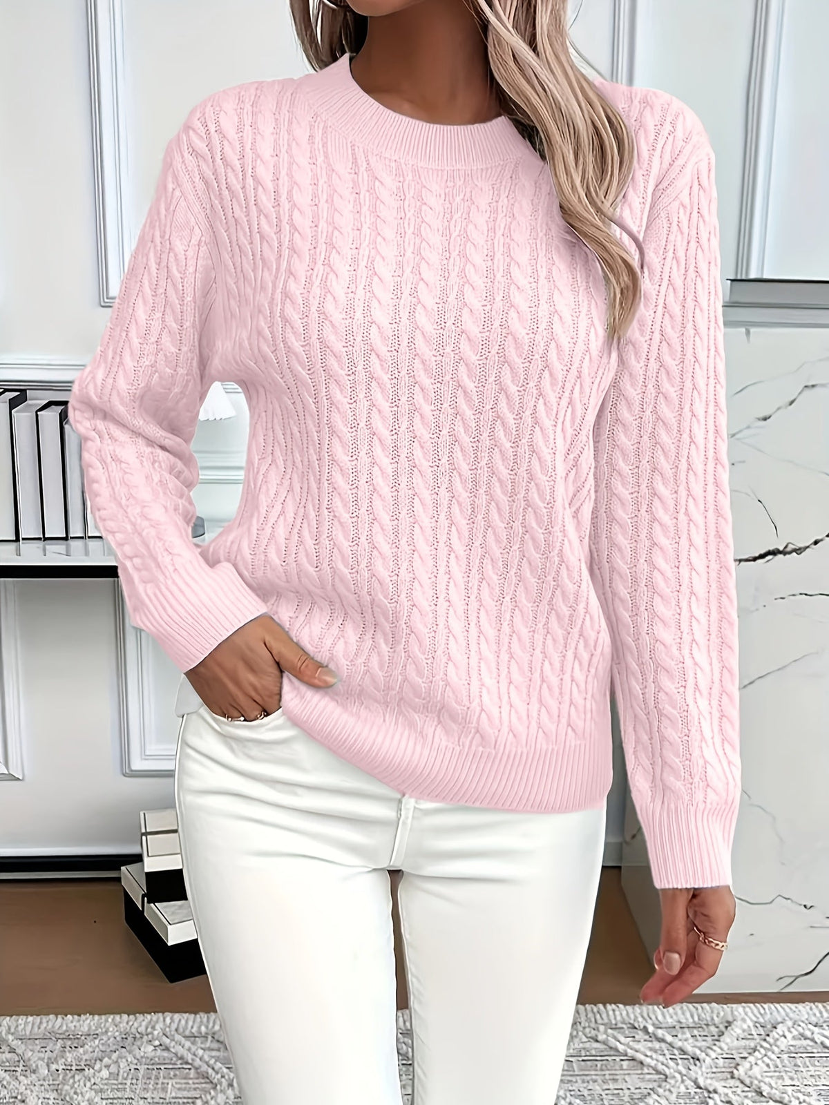 Knitted Sweater - Detail of Textured Knit & Long Sleeve Design