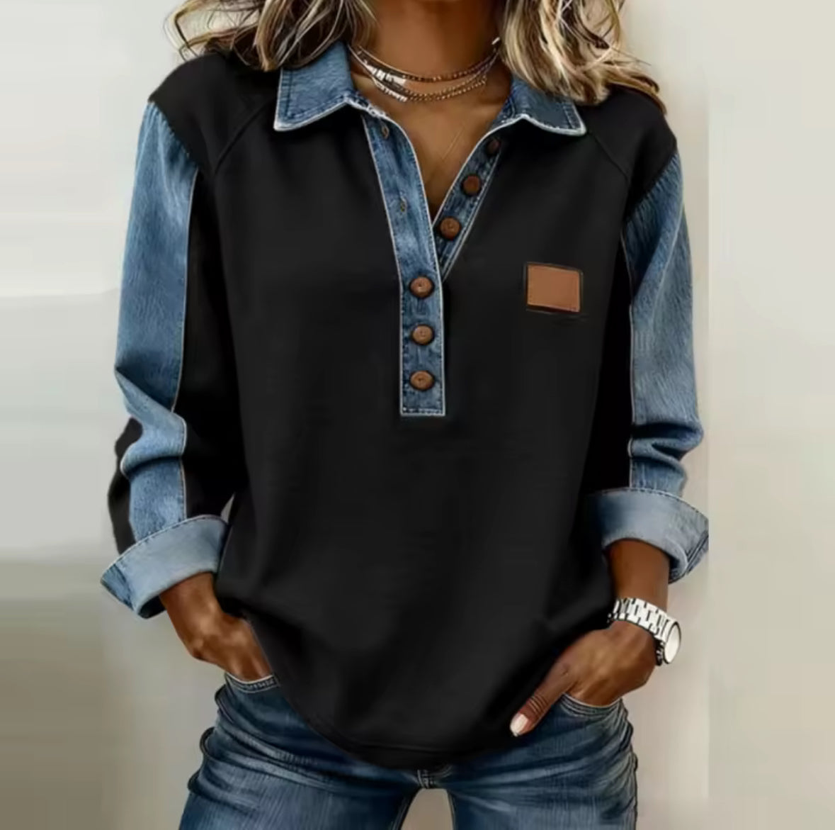 Voxanne™ | Denim Collared Pullover