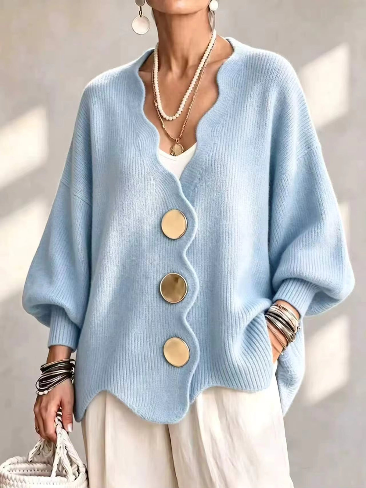 Madison Scalloped Button Knit Cardigan