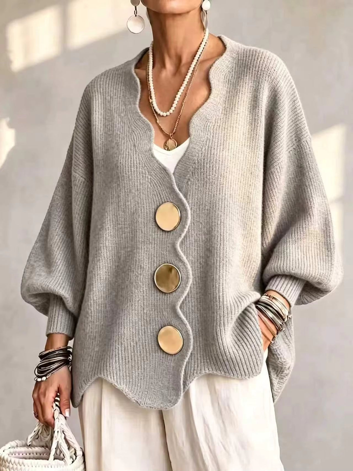 Madison Scalloped Button Knit Cardigan