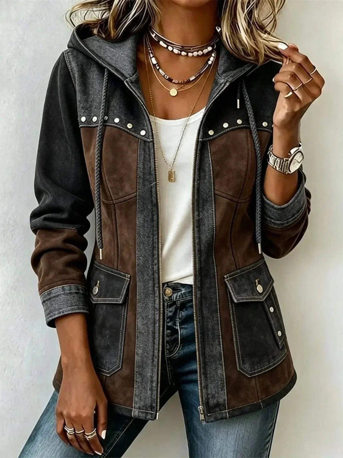 Veronique | Two-Tone Hooded Autumn Jacket