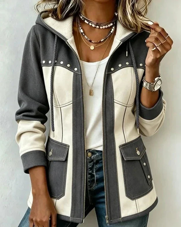 Veronique | Two-Tone Hooded Autumn Jacket