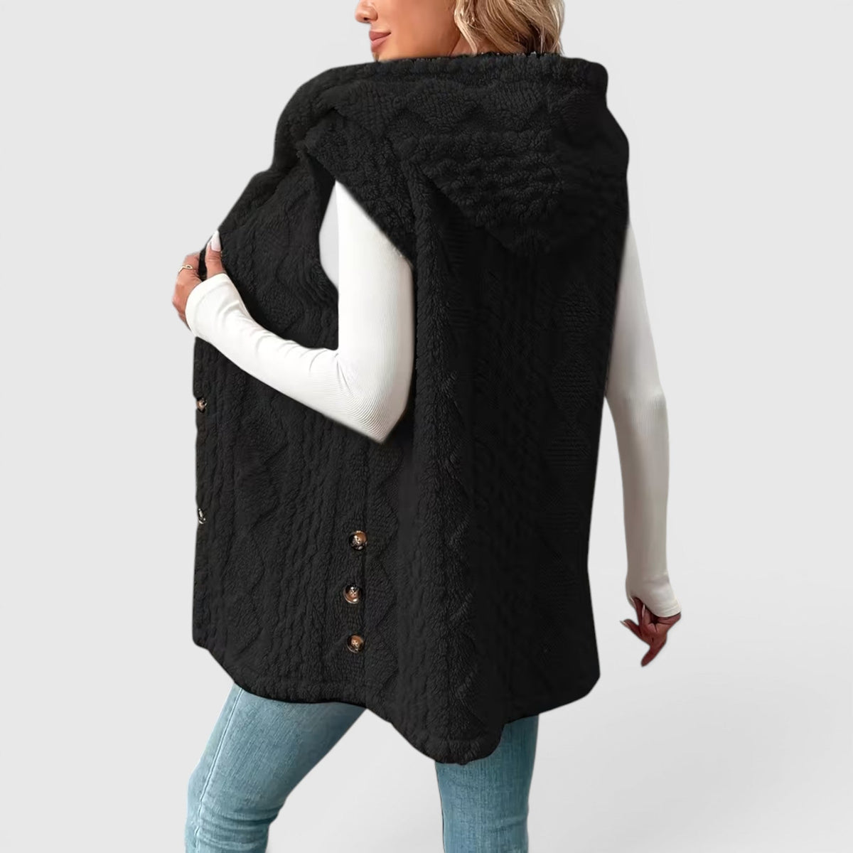 Blossom | Women's Warm Vest Button Front Hooded Outerwear