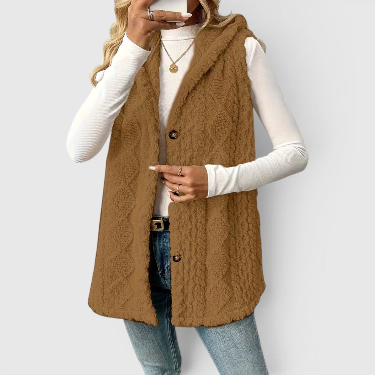 Blossom | Women's Warm Vest Button Front Hooded Outerwear