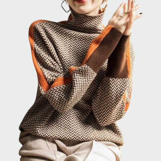 Olivia – Herringbone Luxe Turtleneck