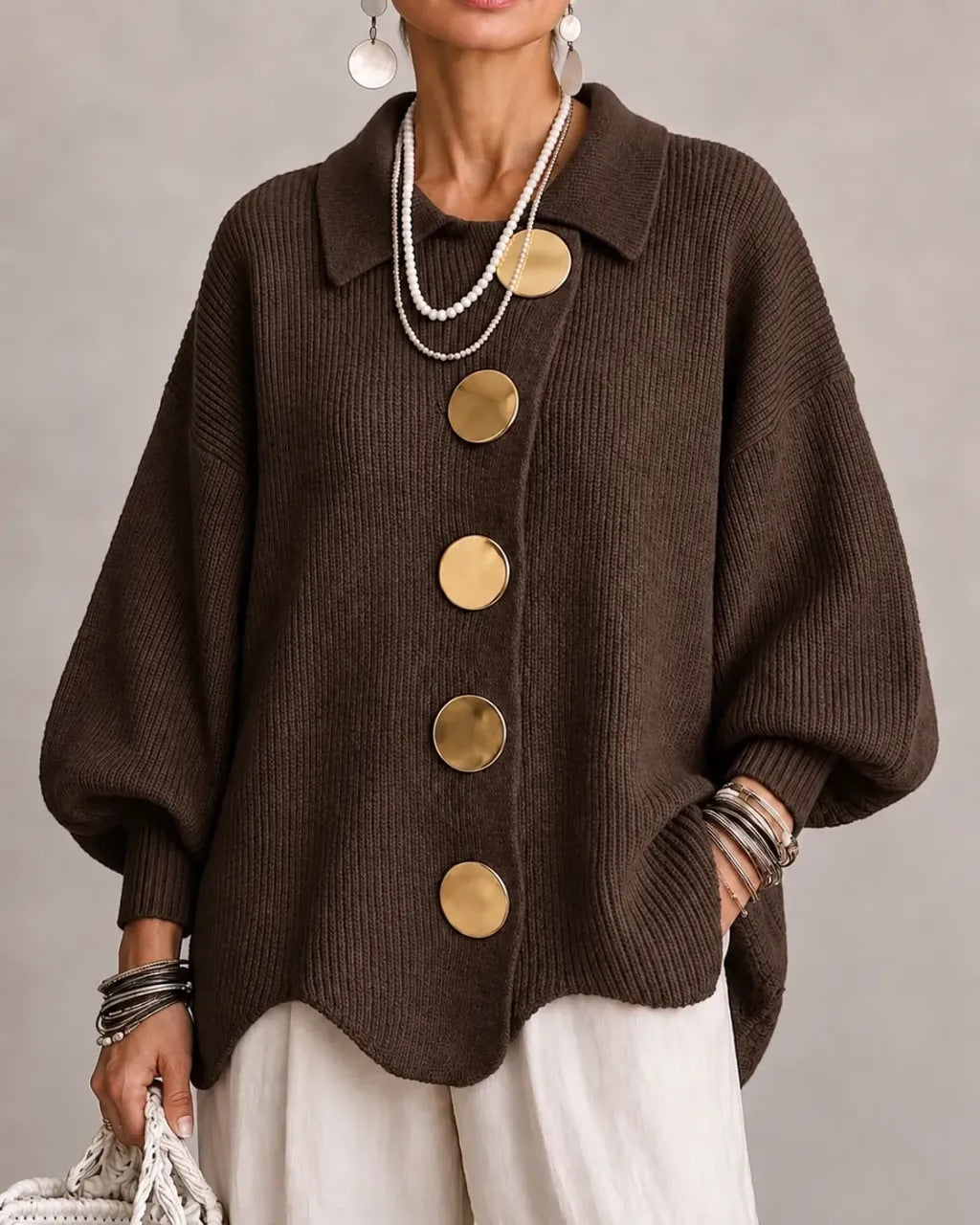 Karina Oversized Collared Button Cardigan