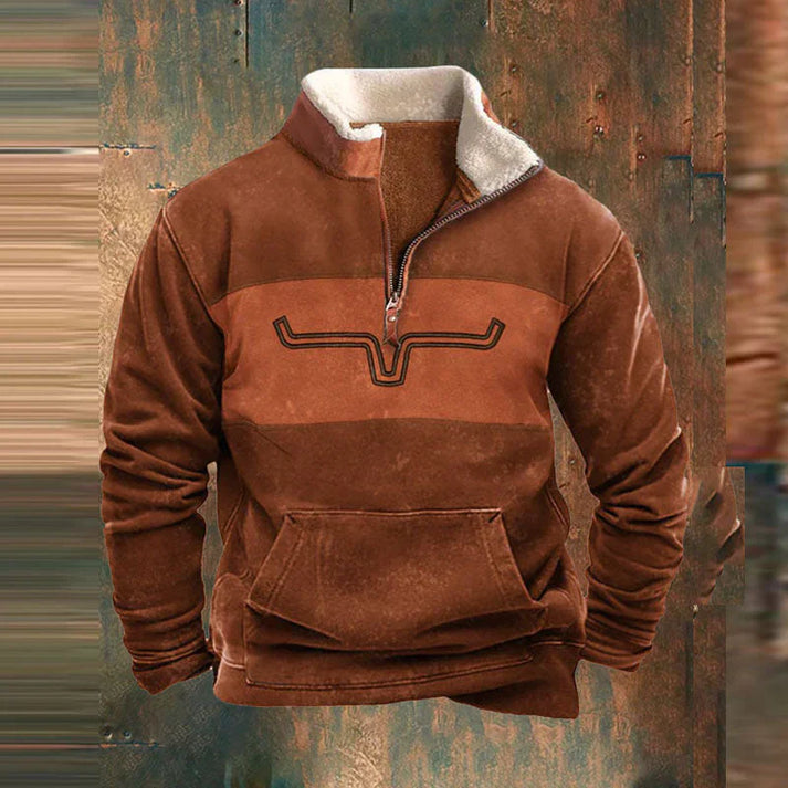 Heren Gevoerde Sweater met Aztec Motief Mouwen en Halfrits