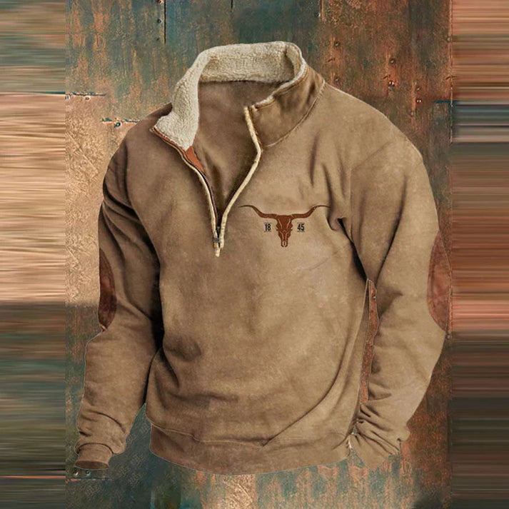 Heren Gevoerde Sweater met Aztec Motief Mouwen en Halfrits