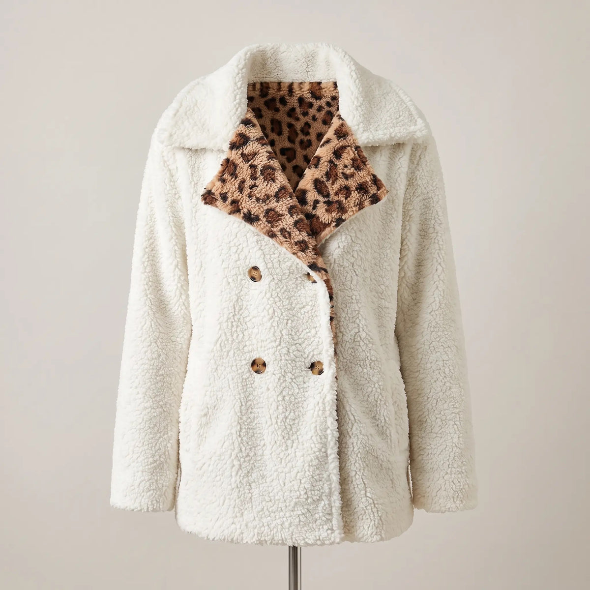 Lori Plush Leopard Teddy Coat — front