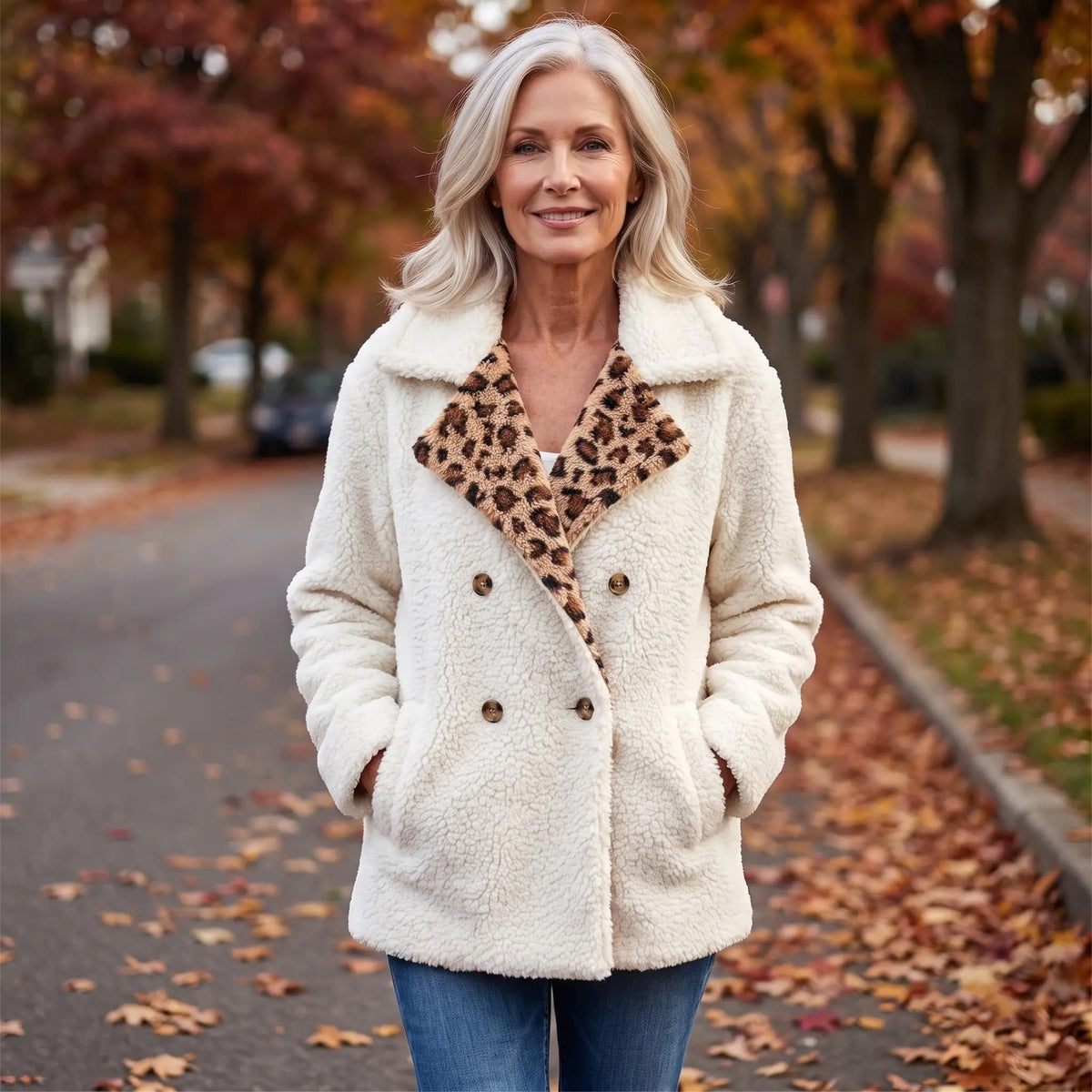 Lori Plush Leopard Teddy Coat — lifestyle