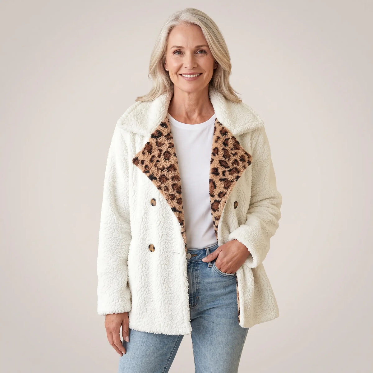 Lori Plush Leopard Teddy Coat — angle