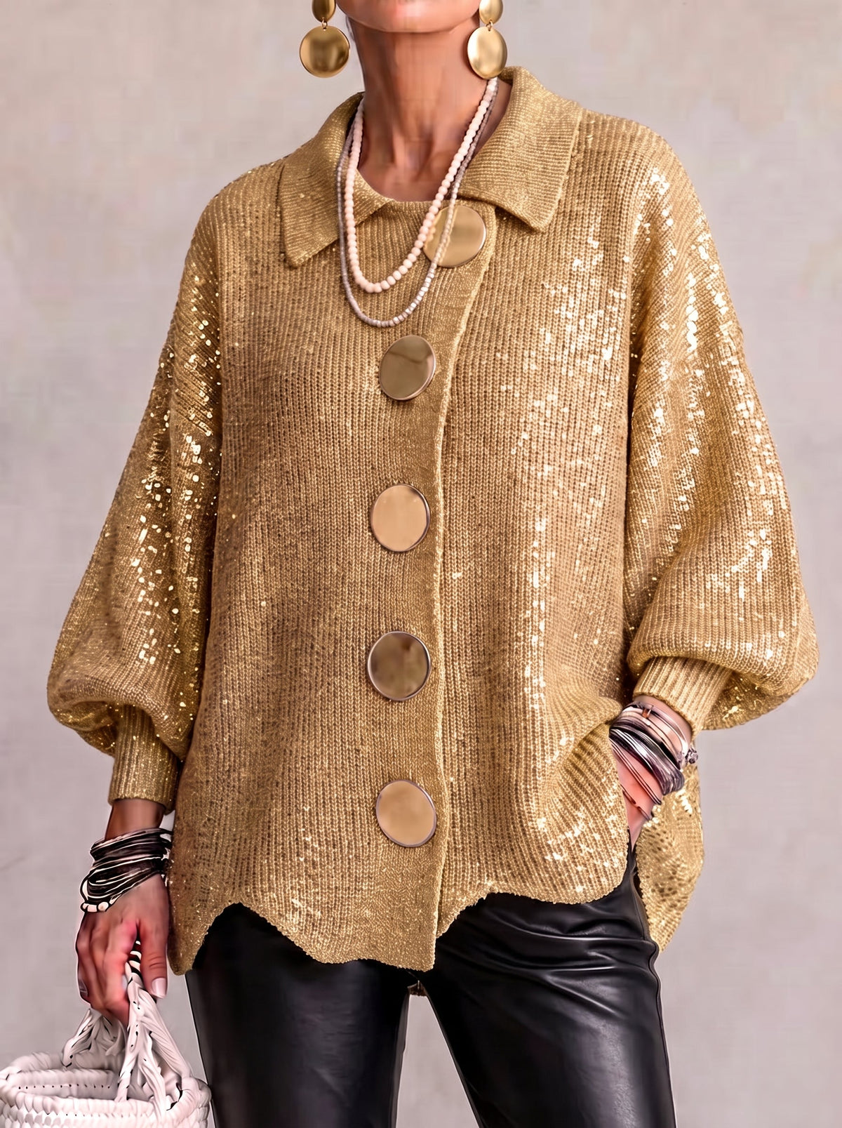 Karina Oversized Collared Button Cardigan