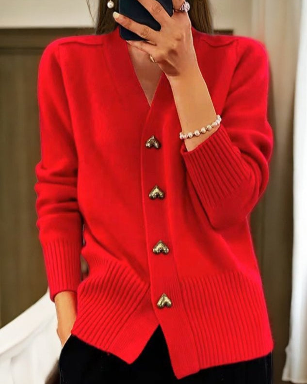 Liorah™ - Elegant Heart Button Cardigan
